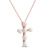 Thumbnail Image 1 of Freshwater Cultured Pearl & White Topaz Cross Necklace 10K Rose Gold 18"