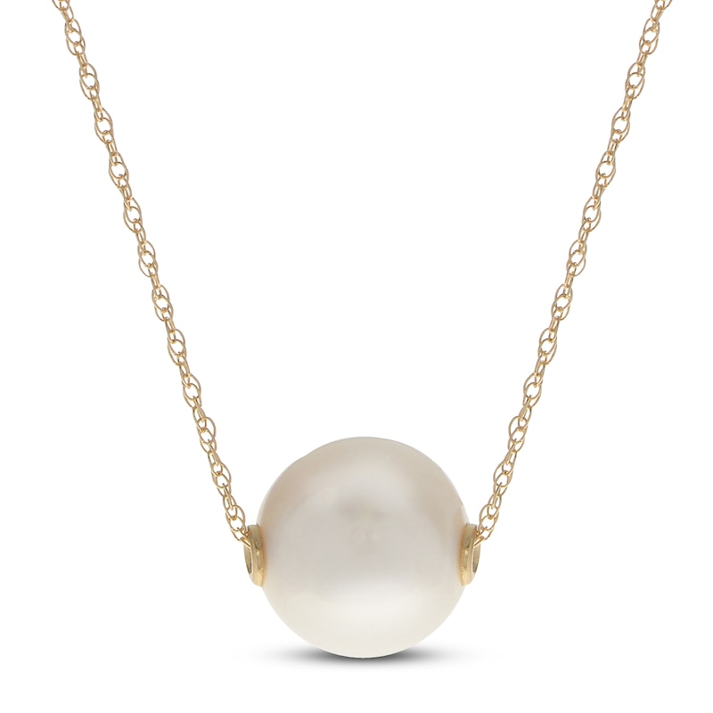 Cultured Pearl Solitaire Necklace 10K Yellow Gold 18"