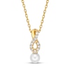 Thumbnail Image 0 of Cultured Pearl & White Lab-Created Sapphire Necklace 10K Yellow Gold 18"