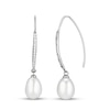 Thumbnail Image 1 of Cultured Pearl & White Lab-Created Sapphire Drop Earrings Oval/Round-Cut Sterling Silver