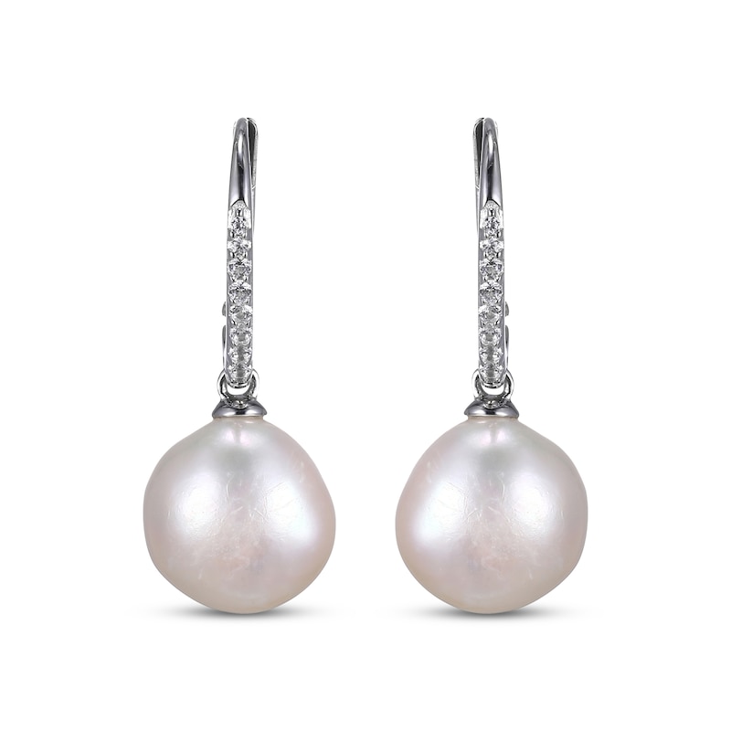 Cultured Pearl & White Lab-Created Sapphire Drop Earrings Sterling Silver
