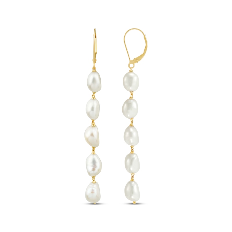 Briolette Cultured Pearl Drop Earrings 10K Yellow Gold