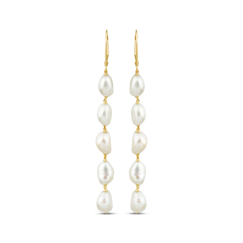 Briolette Cultured Pearl Drop Earrings 10K Yellow Gold