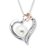 Thumbnail Image 0 of Heart Necklace Cultured Pearl/Diamonds Sterling Silver/10K Gold