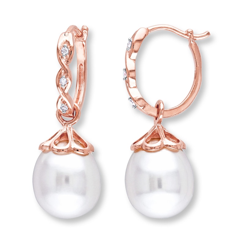 Cultured Pearl Earrings Diamond Accents 10K Rose Gold