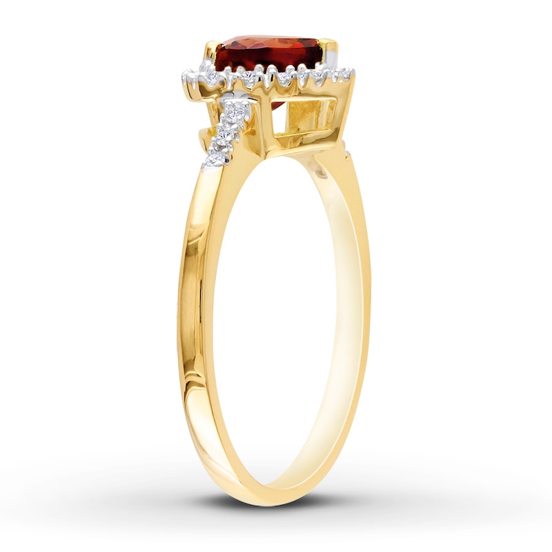 Garnet Heart Ring 1/10 ct tw Diamonds 10K Yellow Gold