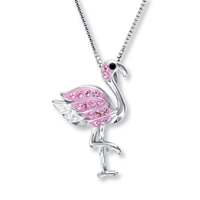 Flamingo Necklace Pink, White, and Black Crystals Sterling Silver