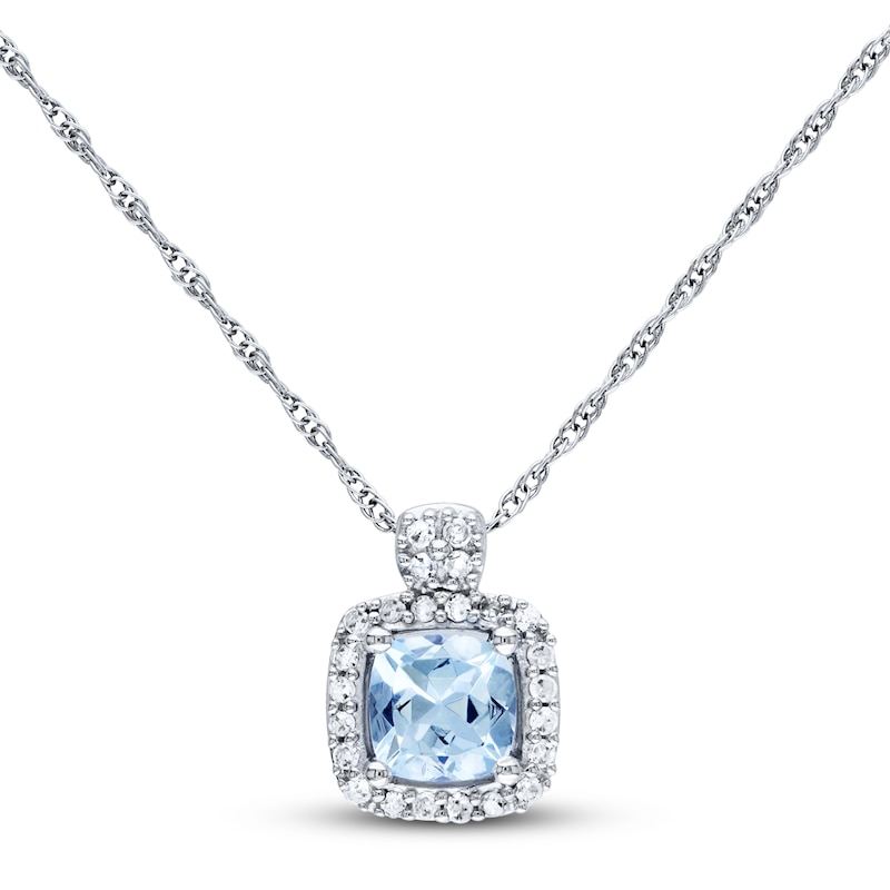Aquamarine Necklace 1/10 ct tw Diamonds 10K White Gold