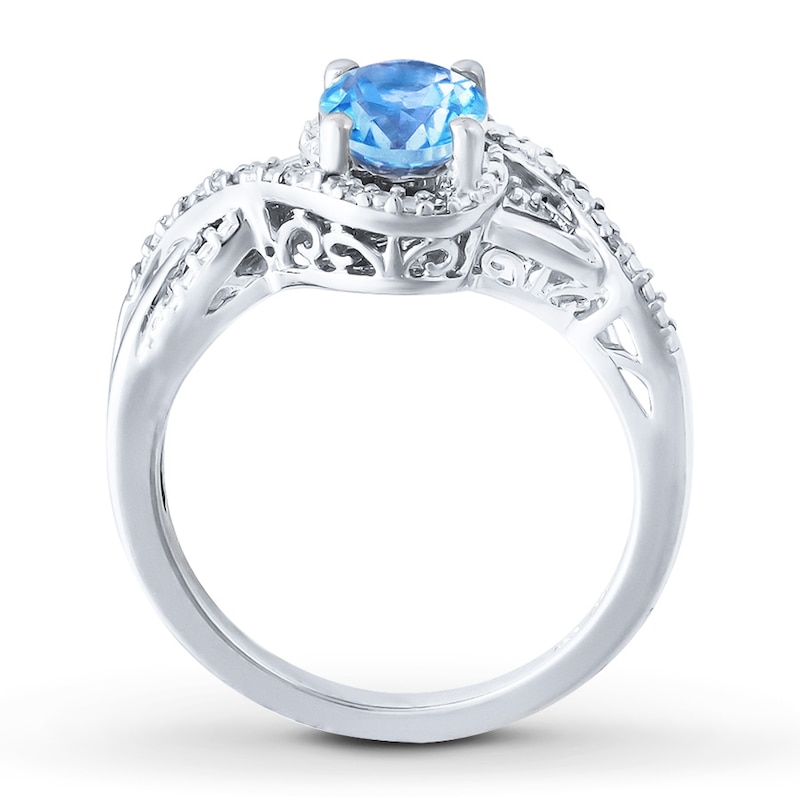 Blue Topaz Ring Diamond Accents Sterling Silver