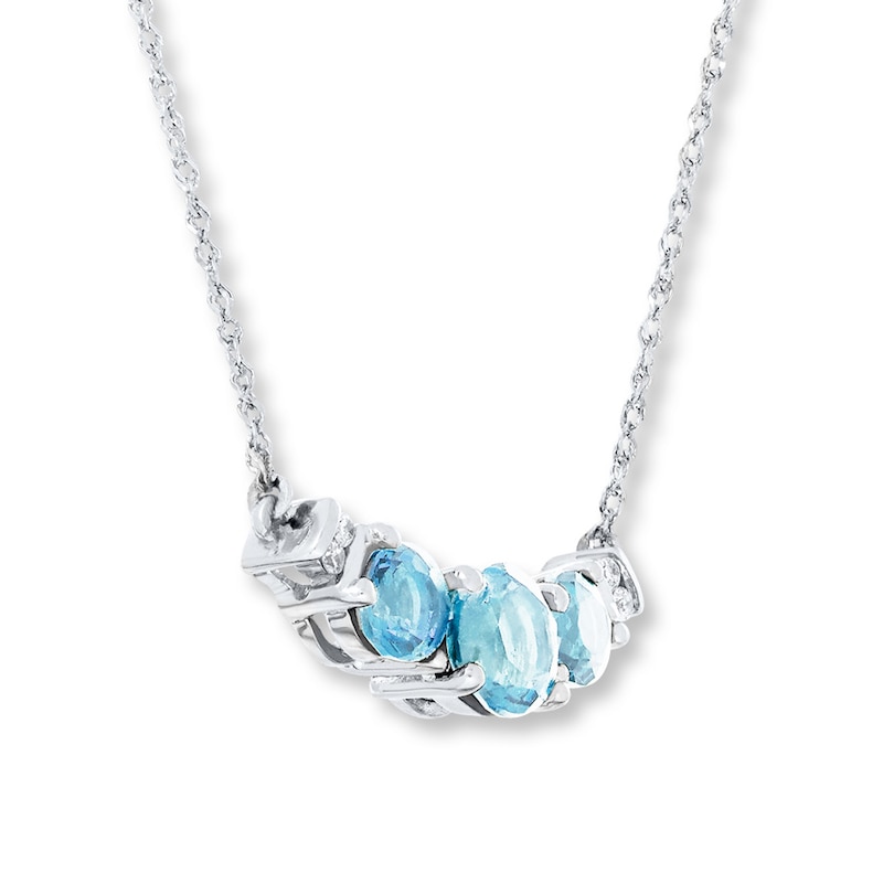 Aquamarine Necklace Diamond Accents 10K White Gold