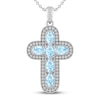 Thumbnail Image 0 of Aquamarine & White Lab-Created Sapphire Cross Necklace Sterling Silver 18"