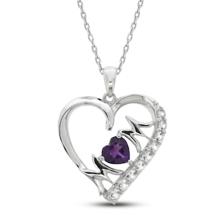 Amethyst & White Lab-Created Sapphire \'Mom\' Heart Necklace Sterling Silver  18\
