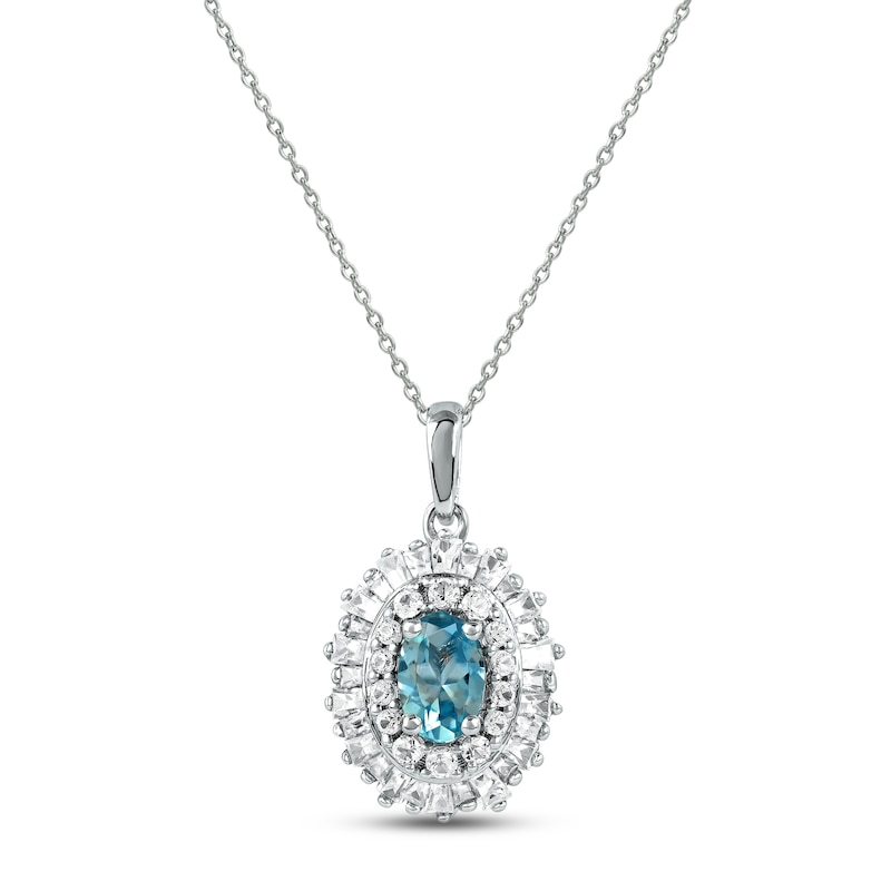 Swiss Blue Topaz & White Lab-Created Sapphire Necklace Sterling Silver 17"