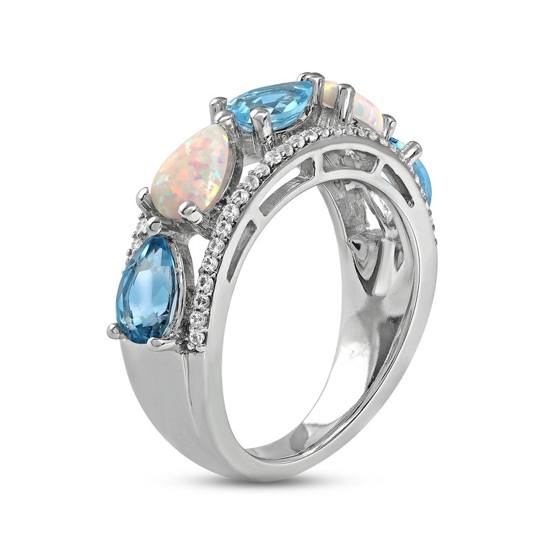 Swiss Blue Topaz/Lab-Created Opal/White Lab-Created Sapphire Ring Sterling Silver