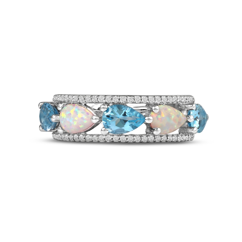 Swiss Blue Topaz/Lab-Created Opal/White Lab-Created Sapphire Ring Sterling Silver