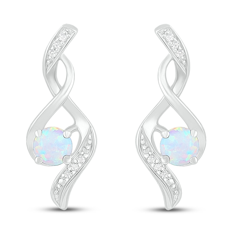 Lab-Created Opal & Diamond Earrings 1/20 ct tw 10K White Gold