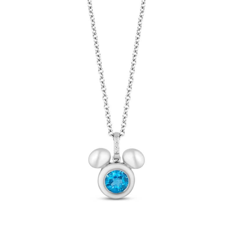Disney Treasures Mickey Mouse Swiss Blue Topaz & Diamond Necklace Sterling Silver 17"