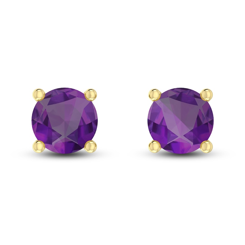 Amethyst Solitaire Earrings 10K Yellow Gold
