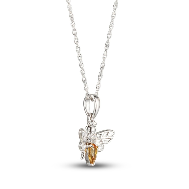 Citrine & White Lab-Created Sapphire Bee Necklace Sterling Silver 18"
