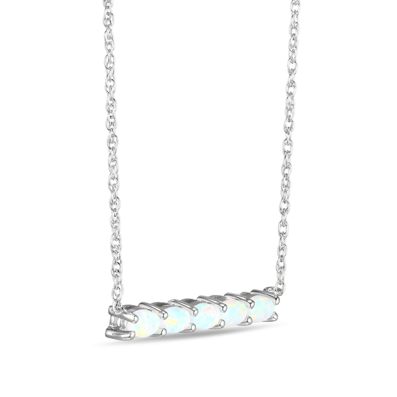 Lab-Created Opal Dainty Bar Necklace Sterling Silver 18"