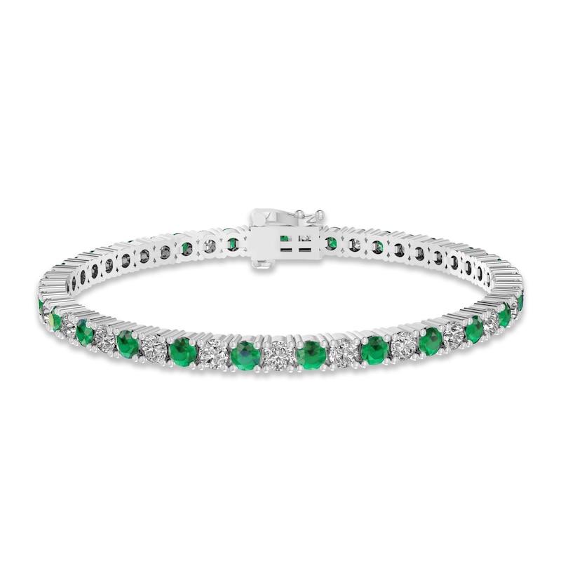Lab-Created Emerald & White Lab-Created Sapphire Bracelet Sterling Silver 7.25"