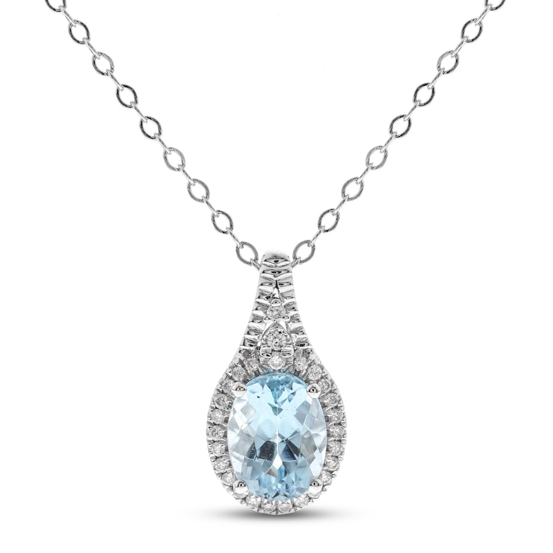 Aquamarine & Diamond Necklace 1/8 ct tw Round-cut Sterling Silver 18"