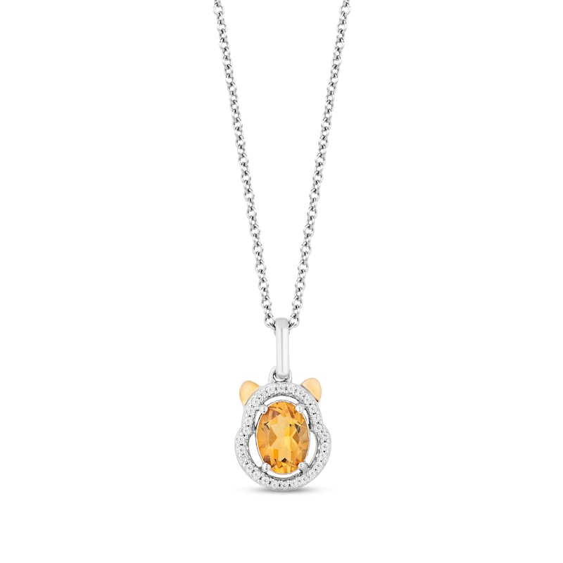 Disney Treasures Winnie the Pooh Citrine & Diamond Necklace 1/15 ct tw Sterling Silver & 10K Yellow Gold 17"