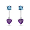 Thumbnail Image 1 of Amethyst, Swiss Blue Topaz & White Lab-Created Sapphire Front-Back Earrings Sterling Silver