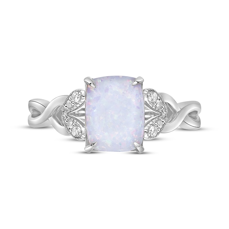 Rectangle-Cut Lab-Created Opal & White Lab-Created Sapphire Twist Ring Sterling Silver