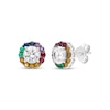 Thumbnail Image 0 of Natural & Lab-Created Gemstone Rainbow Halo Stud Earrings Sterling Silver