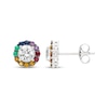 Thumbnail Image 2 of Natural & Lab-Created Gemstone Rainbow Halo Stud Earrings Sterling Silver
