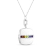 Thumbnail Image 1 of Square-Cut Natural & Lab-Created Gemstone Locket Necklace White Enamel & Sterling Silver 18"