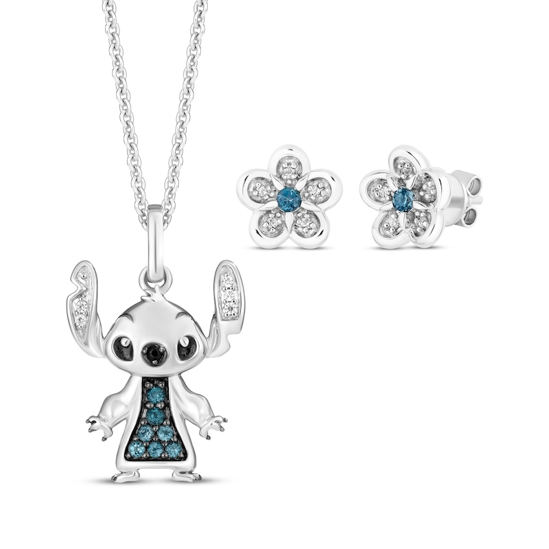 Disney Treasures Lilo & Stitch London Blue Topaz & Diamond Gift Set 1/20 ct tw Sterling Silver