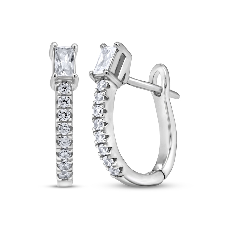 Baguette & Round-Cut Diamond Hoop Earrings 3/8 ct tw 10K White Gold