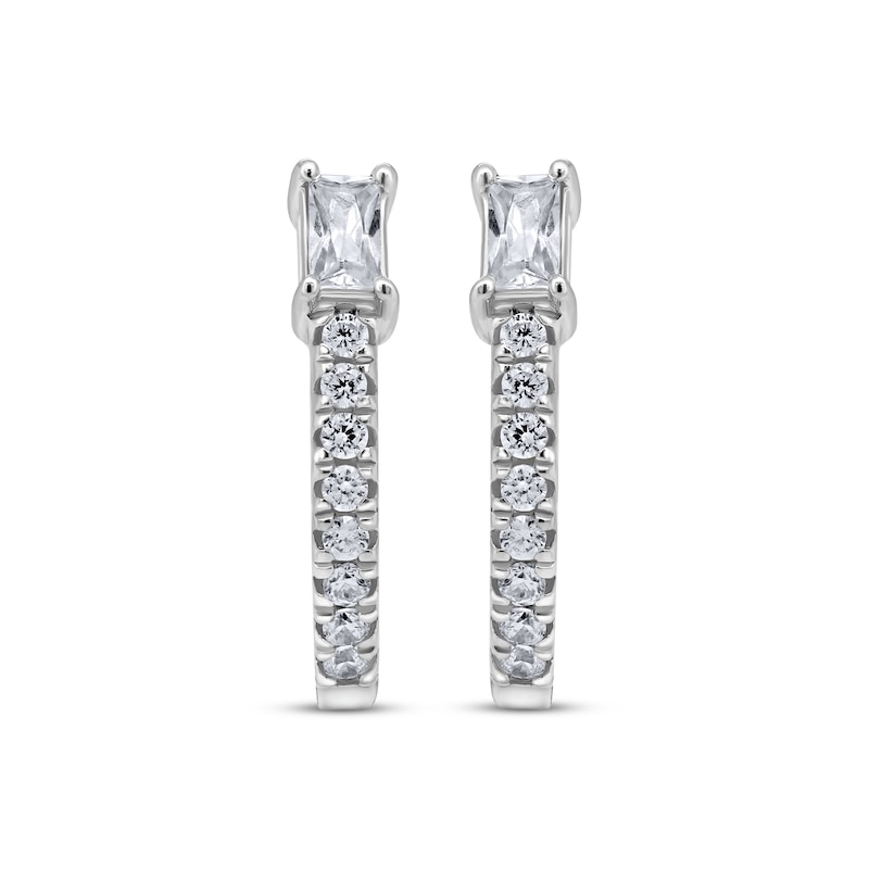 Baguette & Round-Cut Diamond Hoop Earrings 3/8 ct tw 10K White Gold