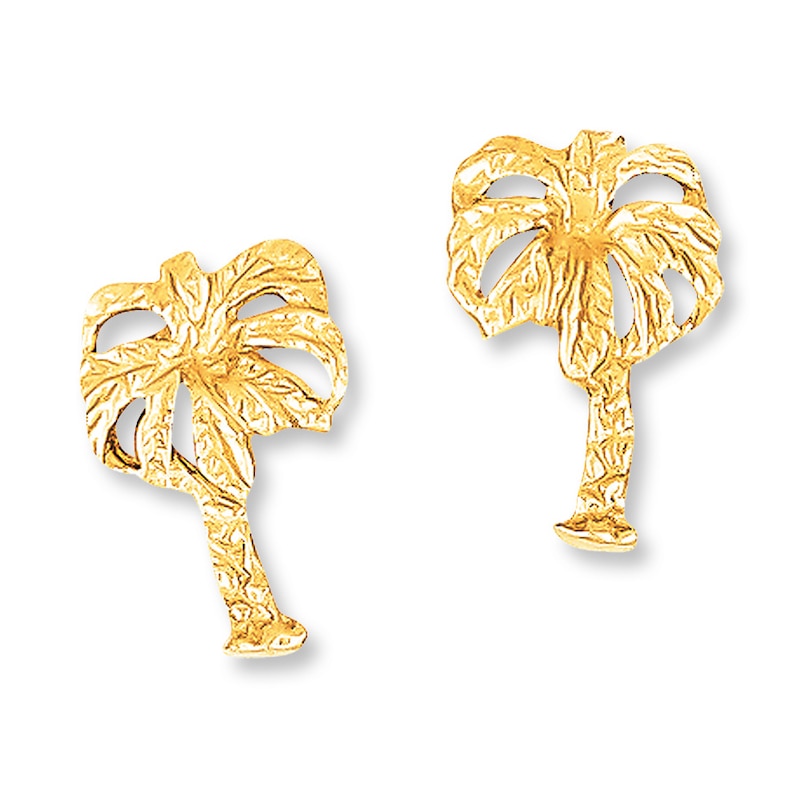 Palm Tree Earrings 14K Yellow Gold