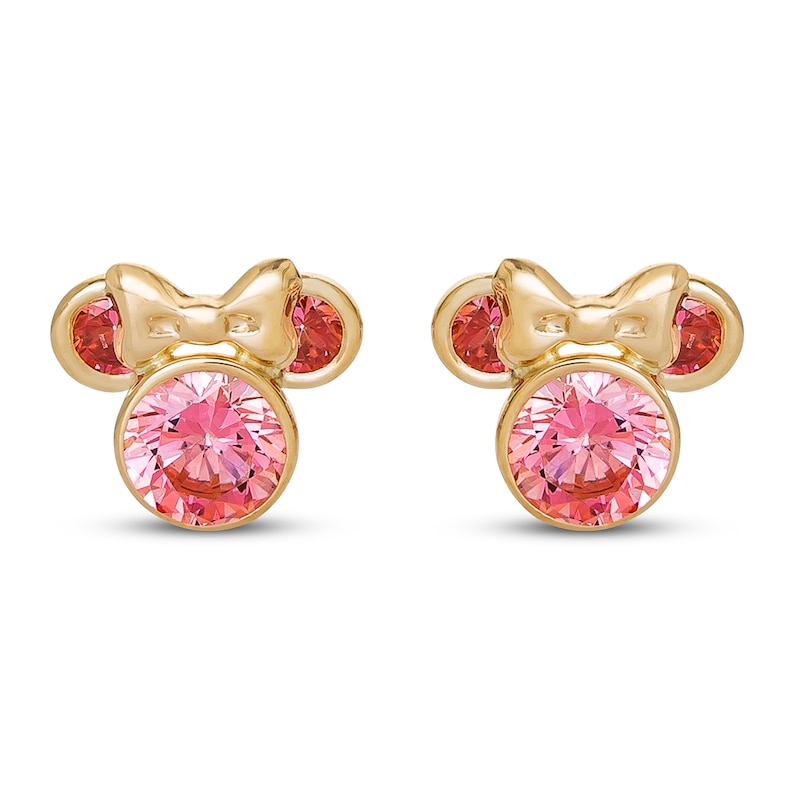 Children's Minnie Mouse Pink Cubic Zirconia Stud Earrings 14K Yellow Gold