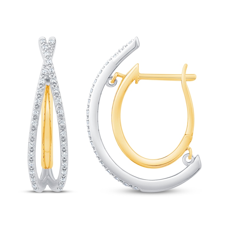 Unstoppable Love Diamond Crossover Double Hoop Earrings 1/4 ct tw 10K Two-Tone Gold