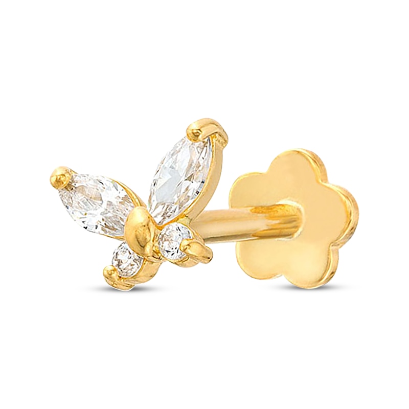 Marquise & Round-Cut Cubic Zirconia Butterfly Helix Stud 14K Yellow Gold - 18G 8MM