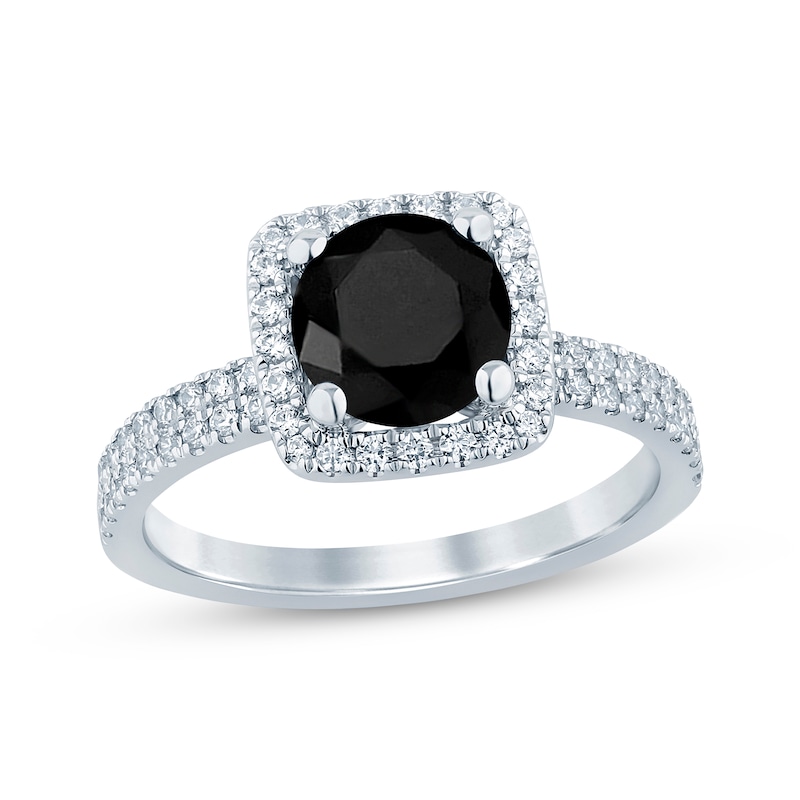 Round-Cut Black & White Diamond Engagement Ring 2-3/8 ct tw 14K White Gold