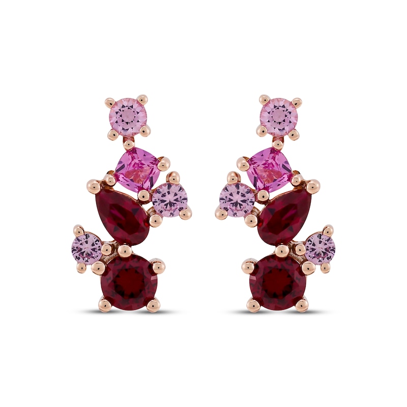 Vibrant Shades Multi-Shape Lab-Created Ruby & Pink Lab-Created Sapphire Earrings 10K Rose Gold