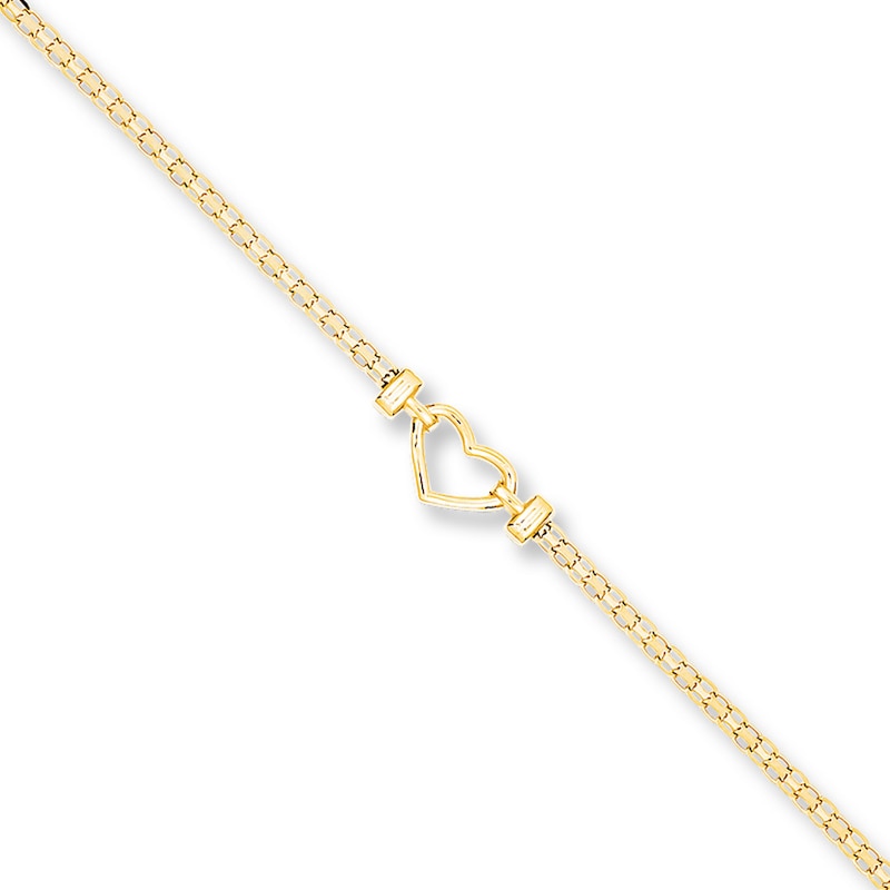 Heart Anklet 14K Yellow Gold 10"