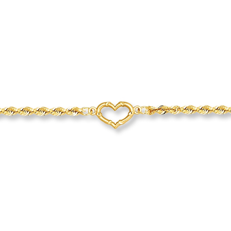 Heart Anklet 14K Yellow Gold 10"