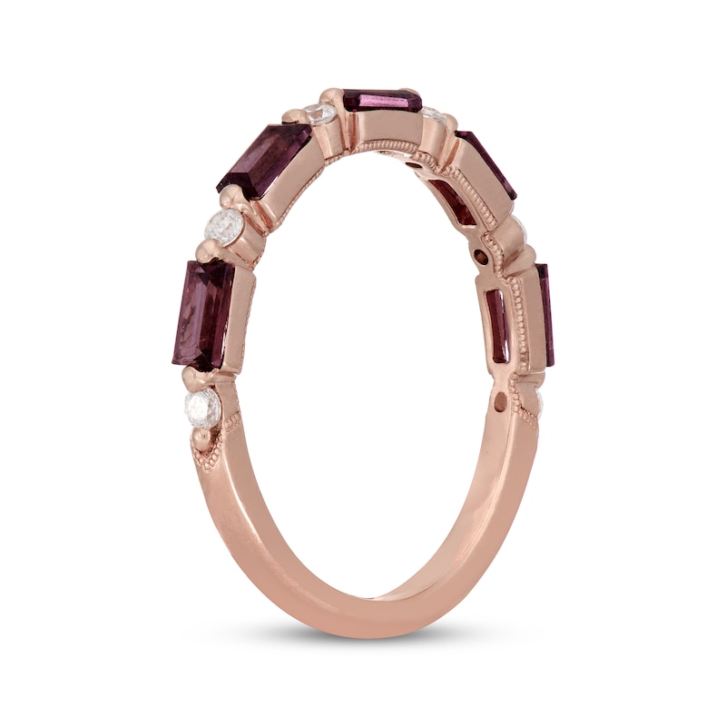 Neil Lane Baguette-Cut Rhodolite Garnet & Round-Cut Diamond Anniversary Ring 1/8 14K Rose Gold