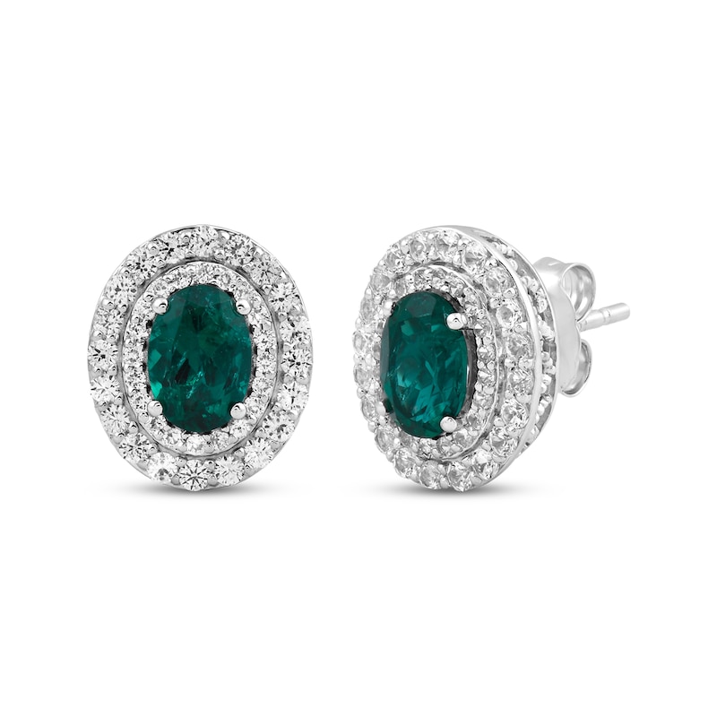 Oval-Cut Lab-Created Emerald & White Lab-Created Sapphire Gift Set Sterling Silver