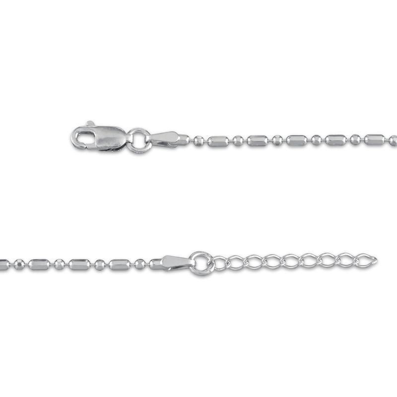 Solid Diamond-Cut Bead & Bar Chain Anklet Sterling Silver 10"