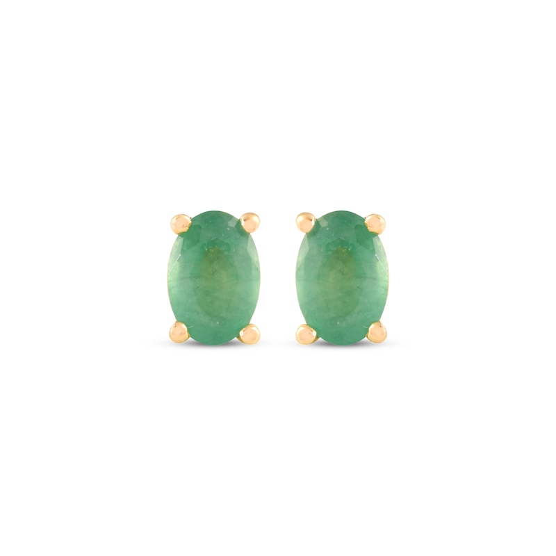 Oval-Cut Emerald Solitaire Stud Earrings 14K Yellow Gold