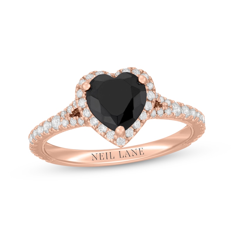 Neil Lane Heart-Shaped Black Diamond & White Diamond Engagement Ring 1-1/2 ct tw 14K Rose Gold