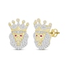 Thumbnail Image 0 of Men’s Round-Cut Diamond & Round-Cut Lab-Created Ruby Lion with Crown Stud Earrings 1/4 ct tw 10K Yellow Gold