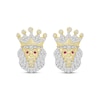 Thumbnail Image 1 of Men’s Round-Cut Diamond & Round-Cut Lab-Created Ruby Lion with Crown Stud Earrings 1/4 ct tw 10K Yellow Gold